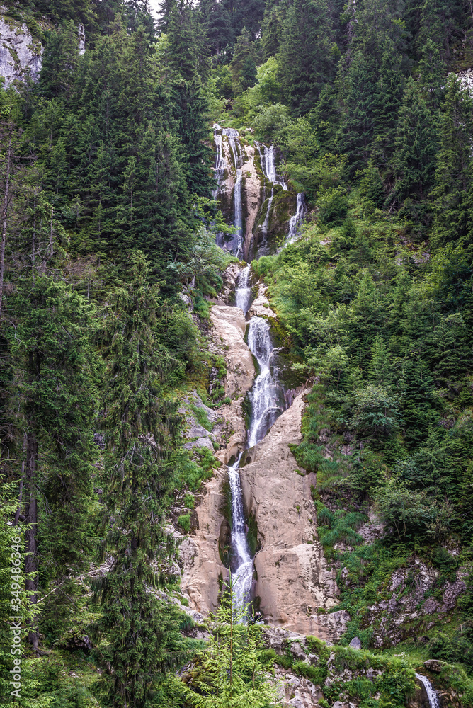 Sticker So called Horses Waterfall in Rodna nature reserve near Borsa town, Maramures region of Romania