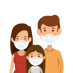 parents with daughter using face mask vector illustration design