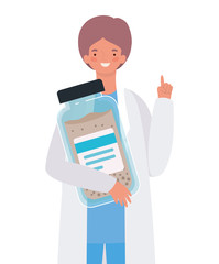 Man doctor with uniform and medicine jar vector design