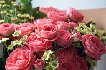 pink small roses in a bouquet