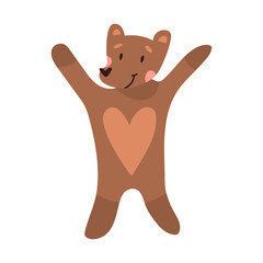 Cute cartoon teddy bear. Vector illustration in scandinavian style. T-shirts, apparel design clothes, cards, baby shower invitations. Good brown grizzly bear, wild animals. Series of animals