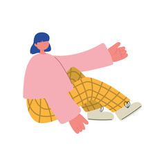 young woman sitting character isolated icon design