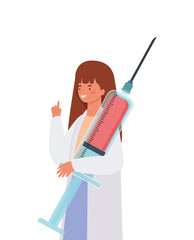 Woman doctor with uniform and injection vector design