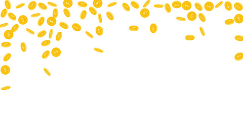 American dollar coins falling. Scattered sparse US