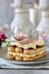 Traditional italian tiramisu cake on the table.