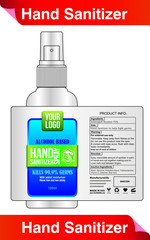 75 percent Alcohol hand sanitizer disinfectant spray label design vector illustration graphic template for packaging design.