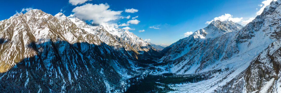 Snow Covered Mountains Of Naltar Valley In Gilgit Baltistan.