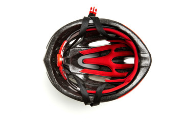 CYCLING HELMET INTERIOR VIEW. ISOLATED WHITE BACKGROUND
