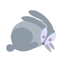 Gray hare sleeping cartoon hand drawn vector illustration in flat style. Can be used for printing on t-shirts, children s clothing, children s invitation cards. Cute rabbit in scandinavian style