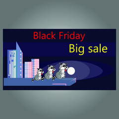 Banner for sale. Black Friday advertisement. Night city.