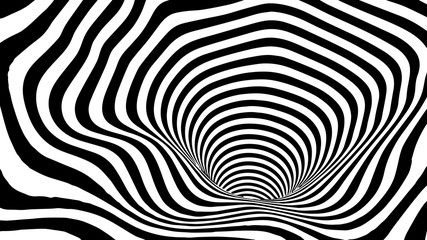 Black and white abstract wormhole. Optical illusion. Twisted vector illustration. 3D tunnel.