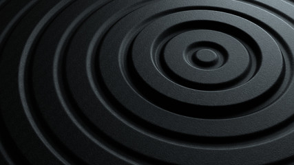 3d illustration of black abstract pattern of concentric ripples