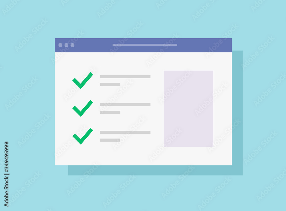 Fototapete Checklist website form icon isolated or online voting check list web survey vector flat cartoon, illustrated web site page with check marks and tick as to do tasks complete or checkbox modern image