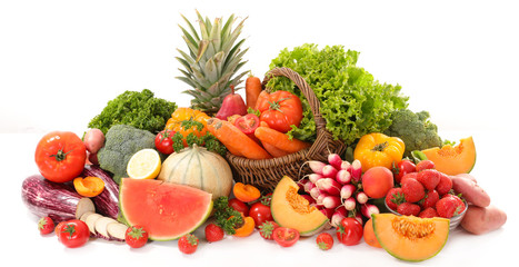 Naklejka na ściany i meble assorted of fruit and vegetable isolated on white background