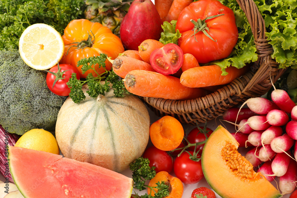 Wall mural assorted of fruit and vegetable isolated on white background