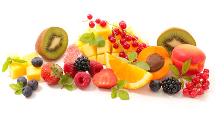 mixed fresh fruits isolated on white background