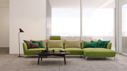 Large luxury modern minimal bright interiors room mockup illustration 3D rendering