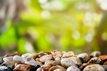 Little river rock at blurred fresh green nature background.