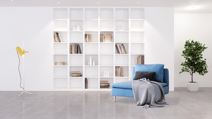 Large luxury modern minimal bright interiors room mockup illustration 3D rendering
