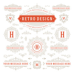 Vintage ornaments swirls and scrolls decorations design elements vector set flourishes ornate