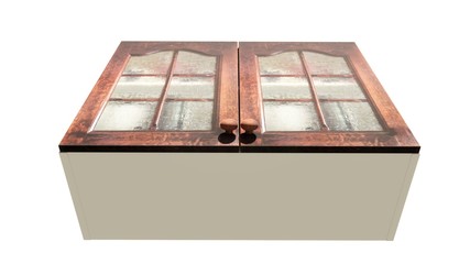 double hanging kitchen cupboard with stained glass Illustration in 3D 5