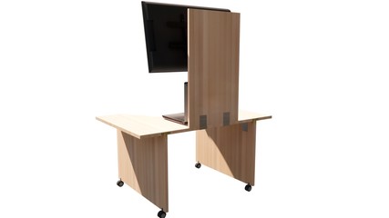personalized desk for the armchair with a computer and TV Illustration in 3D - 1