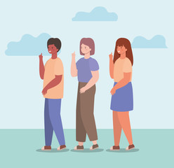 Fototapeta premium happy women and man cartoons with clouds vector design