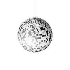Disco ball with light rays isolated on white  background. Vector illustration.