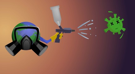 Vector illustration of earth struggling with coronavirus