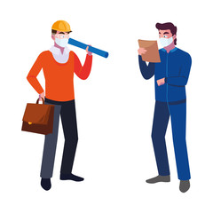 operator and architect with mask and helmet
