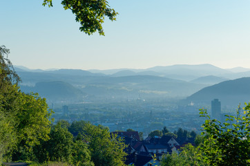 view over Lörrach and Schwarzwald on a foggy morning