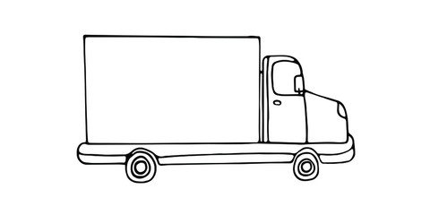 Isolated contour truck for the delivery of goods. Transportation.  Vector doodle style. 