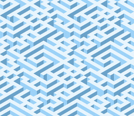 Seamless isometric maze. Blue abstract endless isometric labyrinth. Seamless geometric pattern. Vector illustration