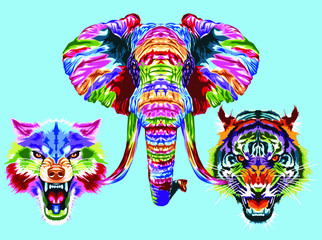 Animal Pop art Wolf, tiger, elephant, lion, eagle and tiger