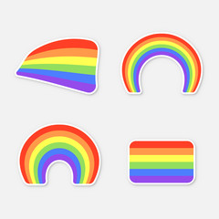 Set of colour rainbows isolated on white background. Sticker set for print. LGBT flag. Vector illustration