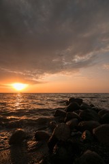 scenic seaside view with waves at sunrise