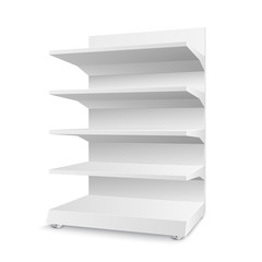 White empty store shelves isolated on a white background. Shelving for retail. Showcase template. Vector illustration