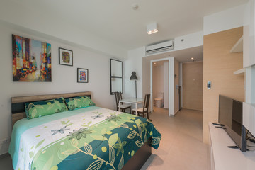 Interior of cozy bedroom in modern desig