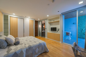 Interior of cozy bedroom in modern design