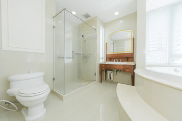 Luxury bathroom bright colors in apartment 