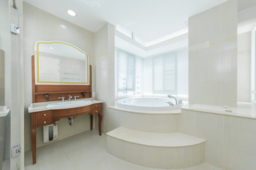 Luxury bathroom bright colors in apartment 