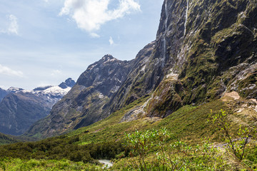 Sheer cliffs on the way to Fiordland. New Zealand