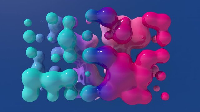 Colorful liquid balls. Abstract animation, 3d render.