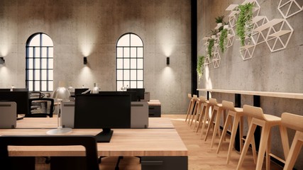 Interior Empty Modern Loft Office open space modern office footage.Modern open concept Lobby and reception area meeting room design. 3dRendering .