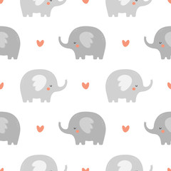 Elephant cute seamless pattern, Cartoon elephant background, vector illustration