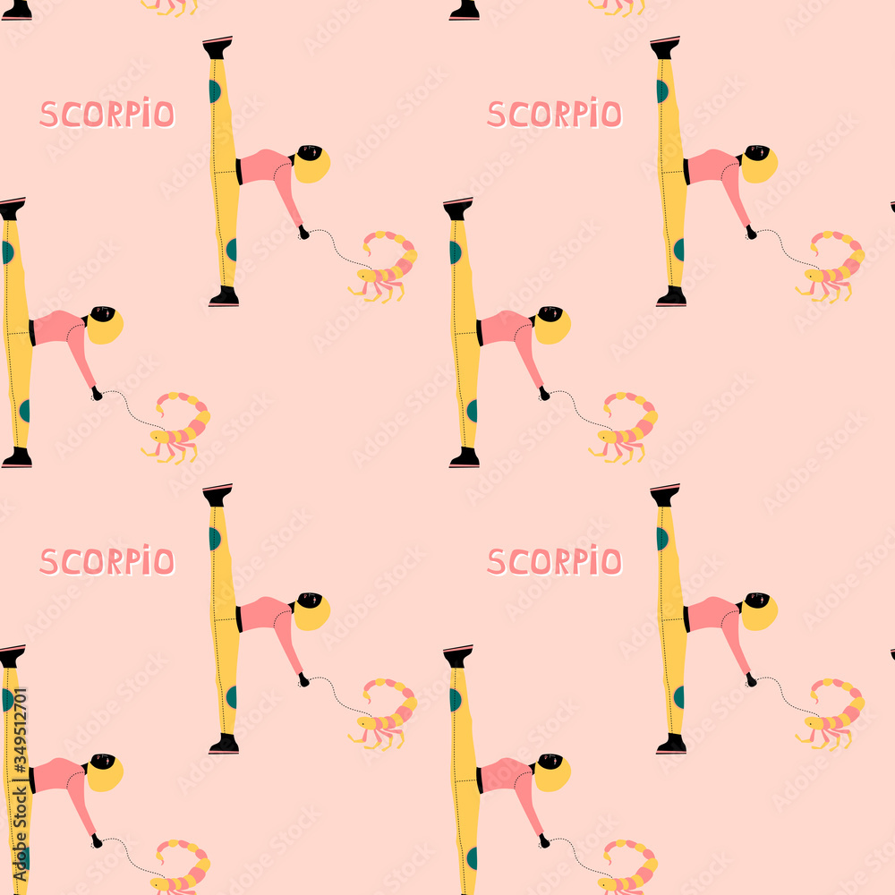 Wall mural seamless pattern with scorpio - astrological zodiac sign. abstract print with the scorpion.