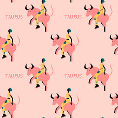 Fototapeta premium Seamless pattern with Taurus- astrological zodiac sign. Abstract print with The Bull.