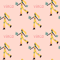 Seamless pattern with Virgo - astrological zodiac sign. Abstract print with The Maiden.