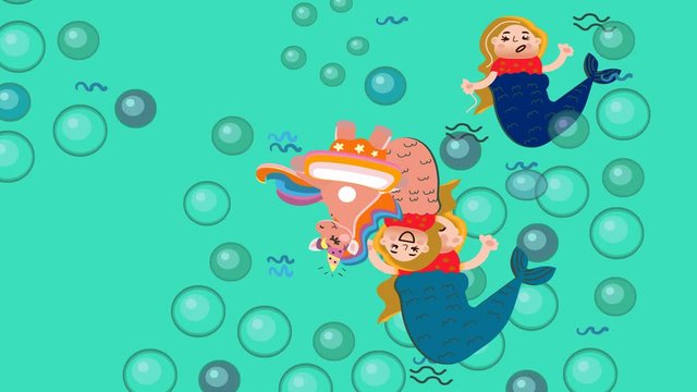 mermaid and unicorn in animated card for kids