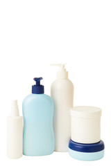 Different cosmetic bottles isolated on white background